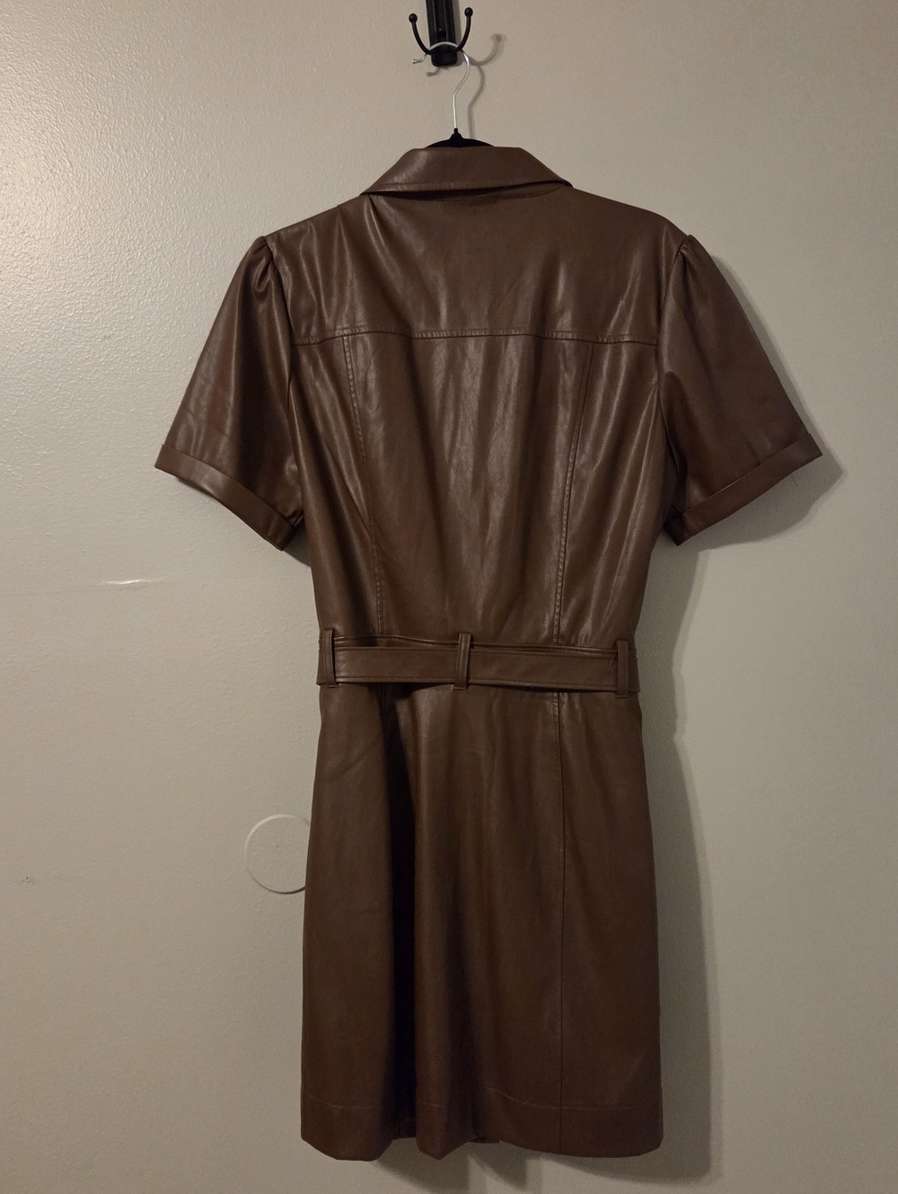 PAIGE Womens Brown Amina Faux Leather Button Front Mini Shirt Dress Sz L - Picture 6 of 11